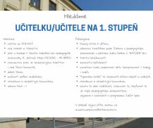 Hledáme učitelku/učitele na 1. stupeň